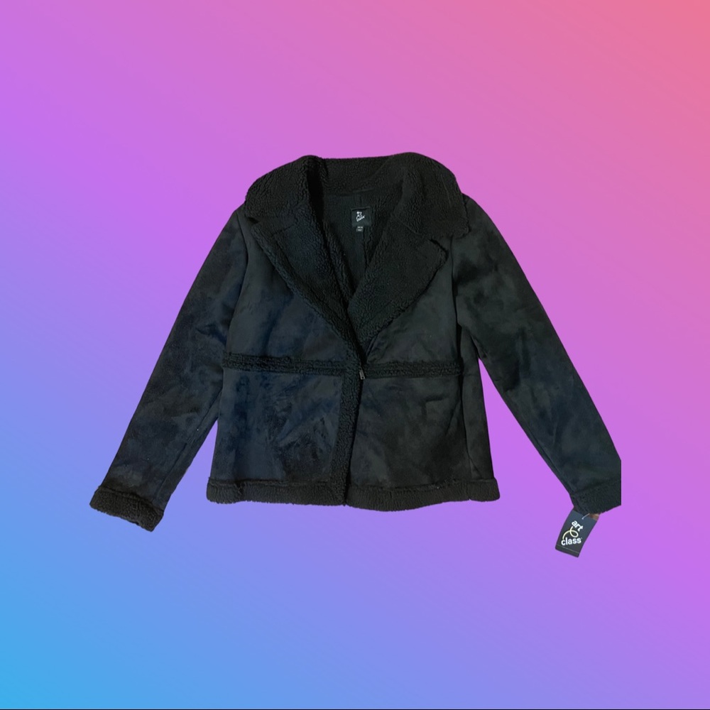 NWT Art Class Girls' Sherpa Moto Jacket, Black,